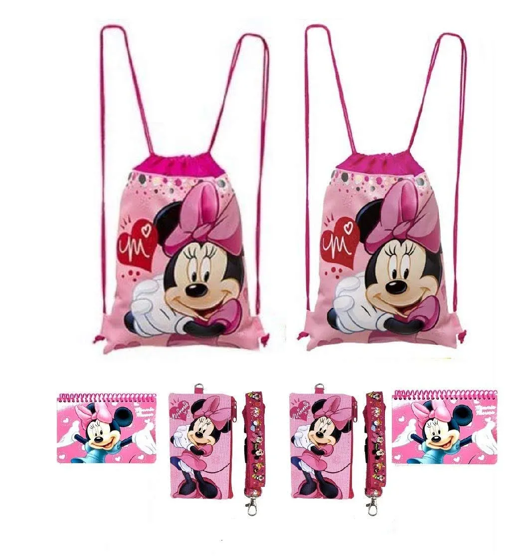 Disney Mickey and Minnie Mouse Drawstring Backpacks Plus Lanyards with Detachable ...