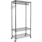 Oceanstar Garment Rack With Adjustable Shelves With Hooks, Black