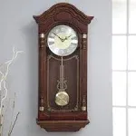 SEIKO Stately Dark Brown Solid Oak Case Wall Clock with Pendulum and Chime