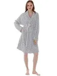 PAVILIA Women's Fleece Short Robe with Hood, Satin Trim Light Gray / L/XL (US 12-16)