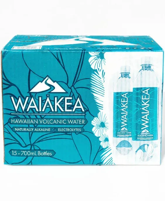 Waiakea Naturally Alkaline Hawaiian Volcanic Water, Natural Electrolytes & Minerals, 700mL, 23.7 Fl Oz (Pack of 15)