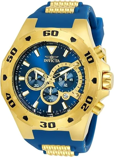 Invicta Men's Pro Diver 52mm Stainless Steel and Polyurethane Chronograph Quartz Watch, Black/Gold, Blue/Gold, 30 (Model: 24681, 24682)