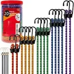 GOEASY0312 Premium Bungee Cords Heavy Duty - 20 Piece in Storage Jar Includes 10", 18", 24", 30", 36", 48" Bungie Cord Bundle