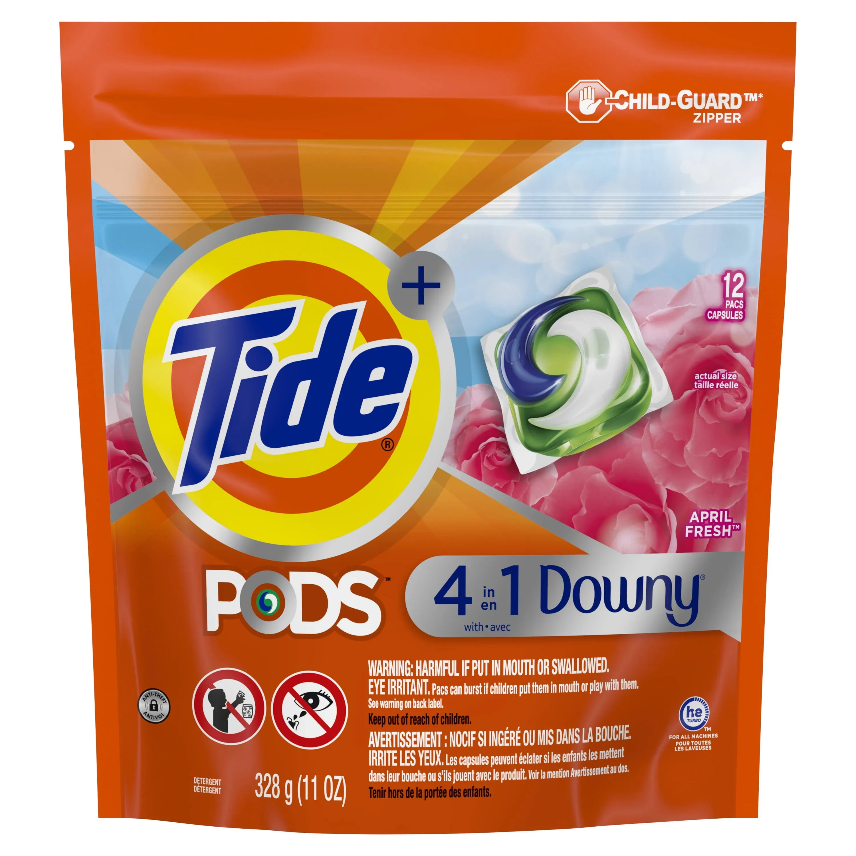 Tide PODS Plus Downy 4 in 1 HE Turbo Laundry Detergent Soap Pods, April Fresh Scent, 61 Count Tub - Packaging May Vary