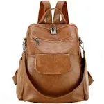 ASDSSRY Women Fashion Brown Washed PU Leather Designer Backpack Best Waterproof Shoulder Bag