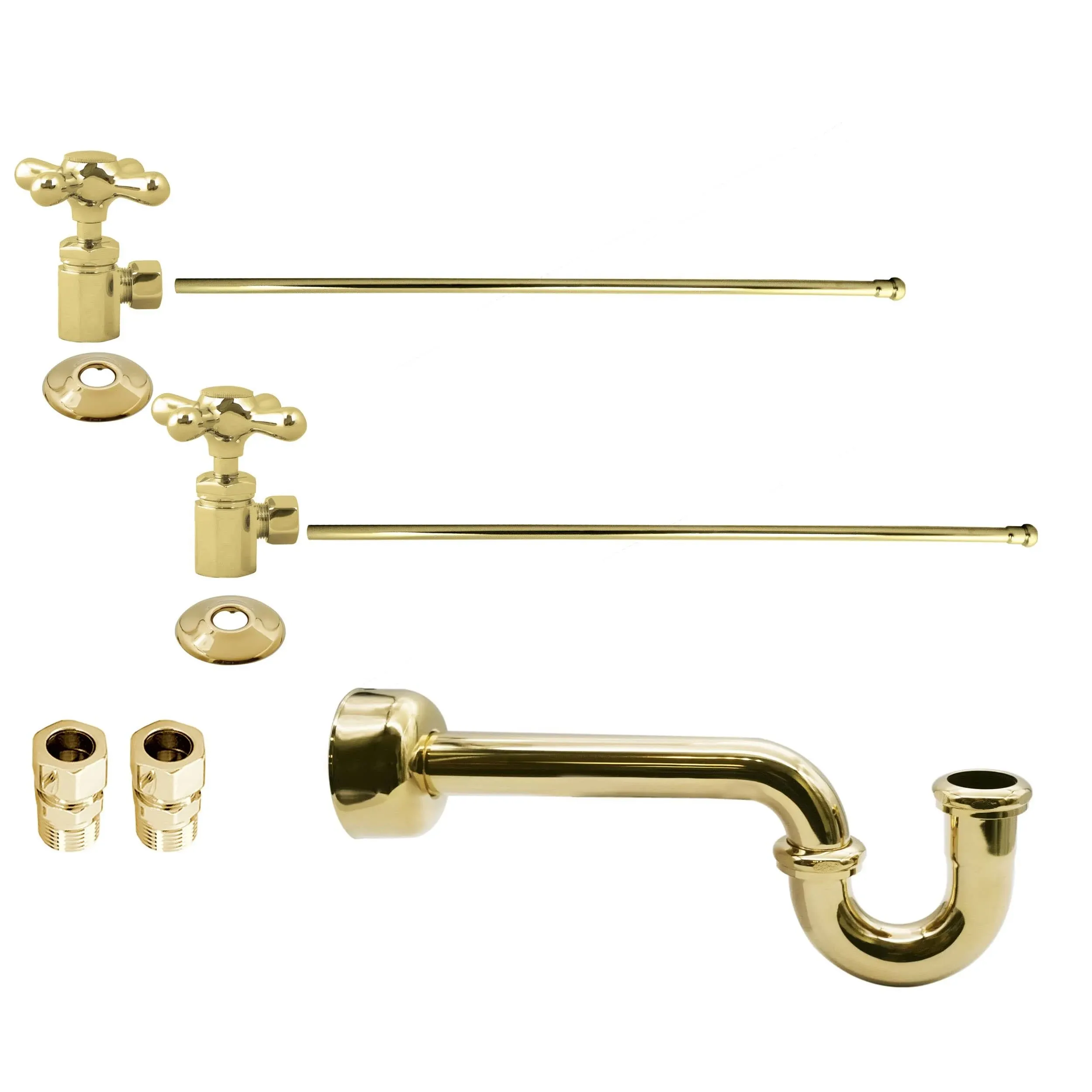 Traditional Pedestal Lavatory Kit - Cross Handles in Polished Brass