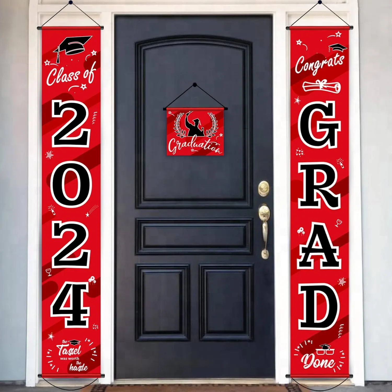 Graduation Decorations Class of 2024, 3 Pcs Red Congrats Grad Porch Banner, 2024 ...