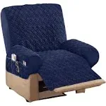 Collections Etc Diamond Quilted Stretch Recliner Cover with Storage - Navy