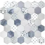 The Tiles Plaza Backsplash Tile for Kitchen Peel and Stick, Hexagon Stick on Tile, Cement Vintage self-Adhesive Wall Tile, Grey and Blue 10 Sheets