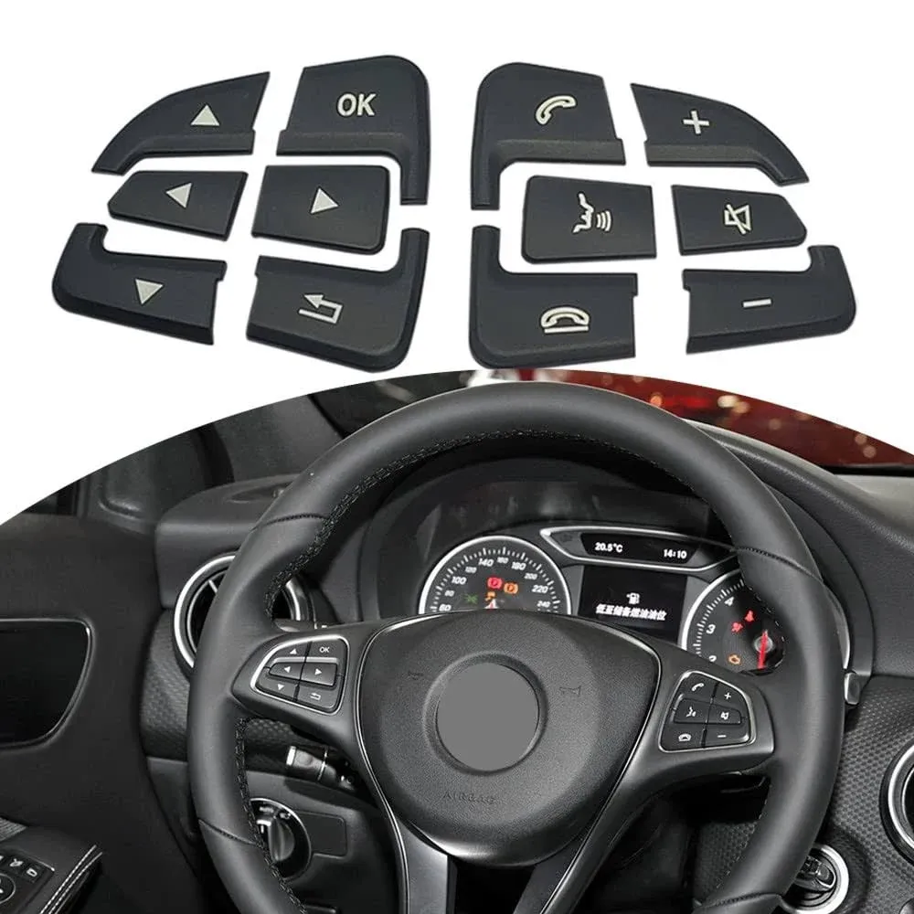 Black Car Steering Wheel Button Cover Trim Sticker lnner Decoration Compatible with Mercedes Benz A B GLA CLA GLS GLE CLS SL (Arrow Model)