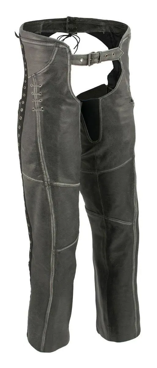 Milwaukee Leather Chaps for Women Distress Grey Premium Skin- Accent L