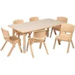 Flash Furniture 23.625"W x 47.25"L Rectangular Natural Plastic Height Adjustable Activity Table Set with 6 Chairs