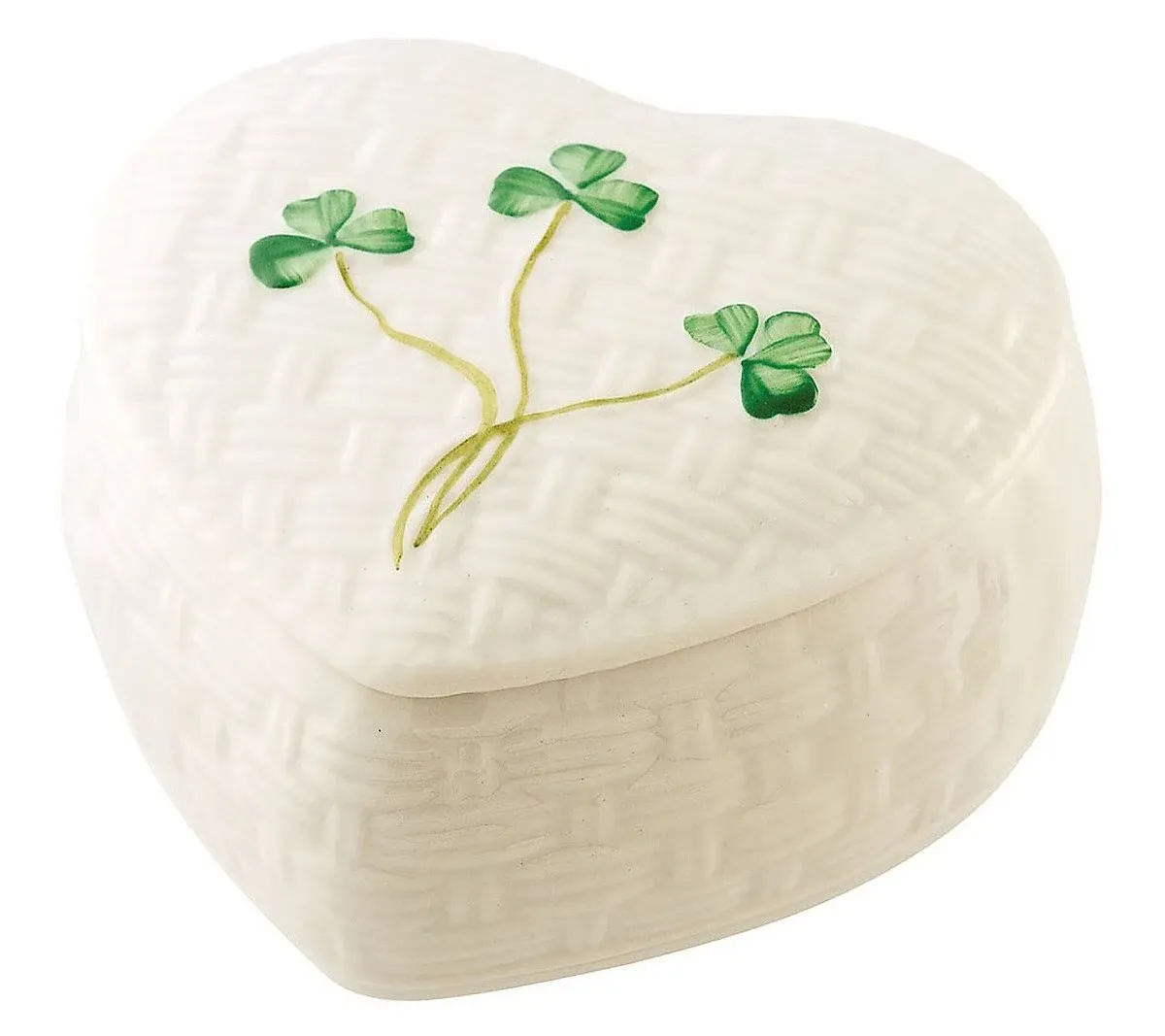 Belleek Kylemore Ireland Trinket heart-shaped box basketweave