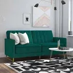 Novogratz Skylar Coil Futon Modern Sofa Bed and Couch in Green Velvet