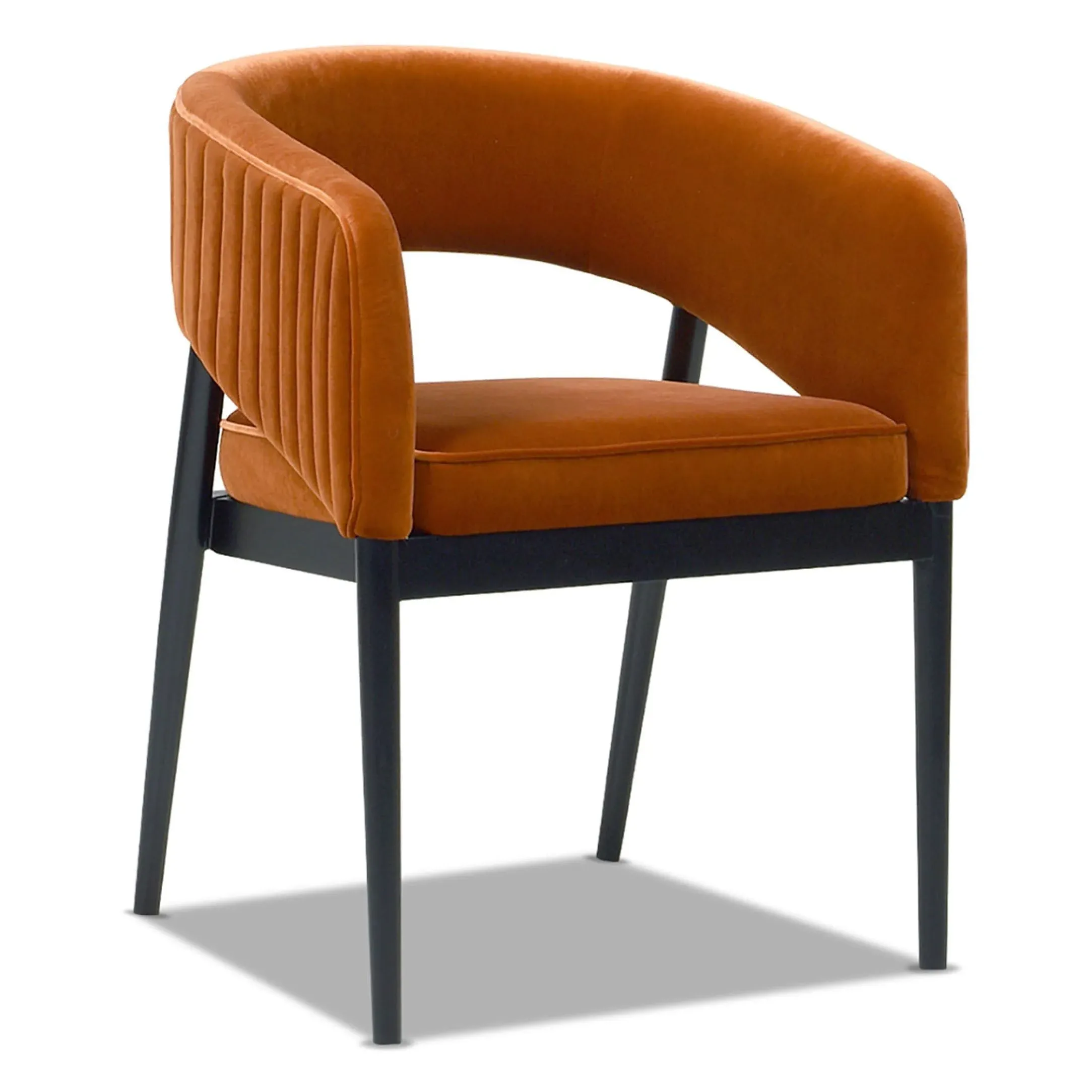 Mirah Modern Open Barrel Dining Chair Burnt Orange Performance Velvet