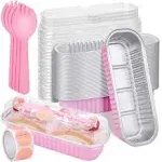 100Pack Pink Aluminum Foil Mini Loaf Pans With Lids, 6.8 Oz Rectangle Baking Cups Disposable Muffin Pans Tins Holders For Brownie Mini Cake Bread