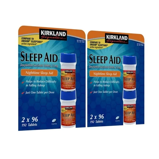 Kirkland Signature Nighttime Sleep Aid Doxylamine Succinate 25 mg, 96 Tablets Pack of 4