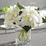 Greenhouzz Artificial Flowers in Clear Glass Vase with Faux Water Silk Hydrangea