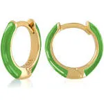 18K Gold Plated Sterling Silver Enamel Color Huggie Hoop Earrings for Women Transparent Green Enamel, Women's, Size: One Size