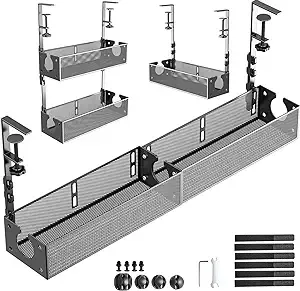 Multi-Model Under Desk Cable Management 2 Pack Metal Under Desk Wire Management Tray Clamp Mount Under Table Cord Management No Damage The Desk White