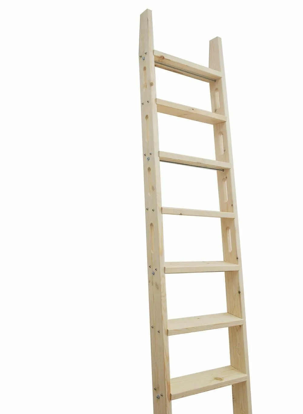 DIYHD 87" Knotty Pine Wood Sliding Library Ladder Rolling Ladder