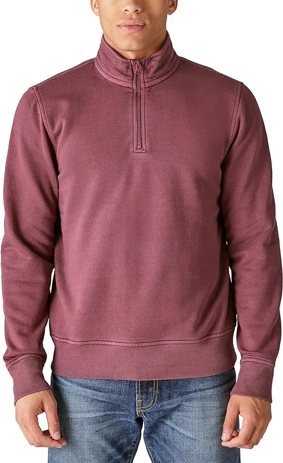 Lucky Brand Mens Burgundy Cloud Fleece 1/4 Zip Mock Neck Pullover Sweatshirt XL