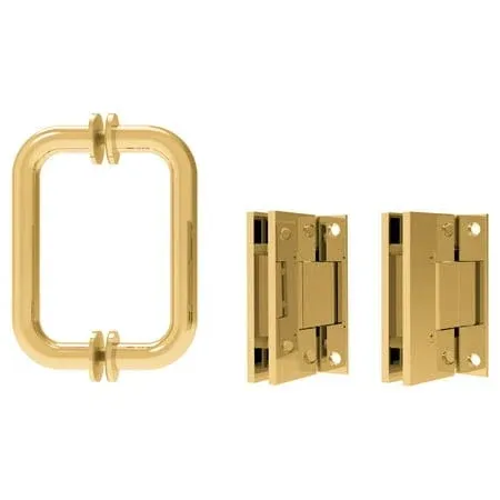 CRL GENS3BR Polished Brass Geneva Shower Pull and Hinge Set