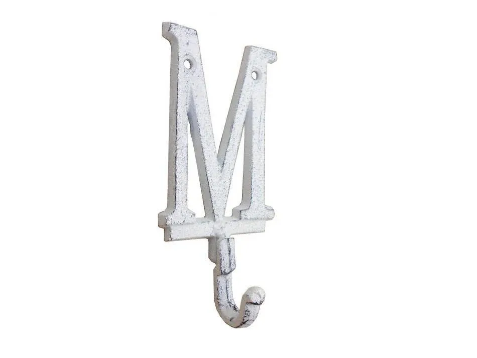 Whitewashed Cast Iron Letter M Alphabet Wall Hook 6'' - Farmhouse - Wall Hooks - by Handcrafted Nautical Decor | Houzz