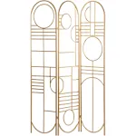 Deco 79 Metal Geometric Partition Room Divider Screen Hinged Foldable Arched Partition 3 Panel Privacy Screen, Room Partition 50" x 1" x 69", Gold