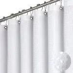 Dynamene White Fabric Shower Curtain， Waffle Weave Heavy Duty Hotel Luxury Cloth Shower Curtains for Bathroom, 72 Inch 256GSM Weighted Bath Curtain Set with 12 Plastic Hooks,72x72