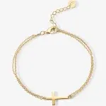 PAVOI 14K Gold Plated Sideways Cross Bracelet for Women | Religious Cubic Zirconia Station Bracelet | Confirmation Gift