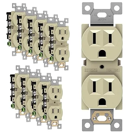 Enerlites Duplex Receptacle Outlet, Residential Grade Electrical Wall Outlets, 15A 125V, Self-Grounding, 3-Wire, 2-Pole, UL Listed, 61580-I-10PCS,