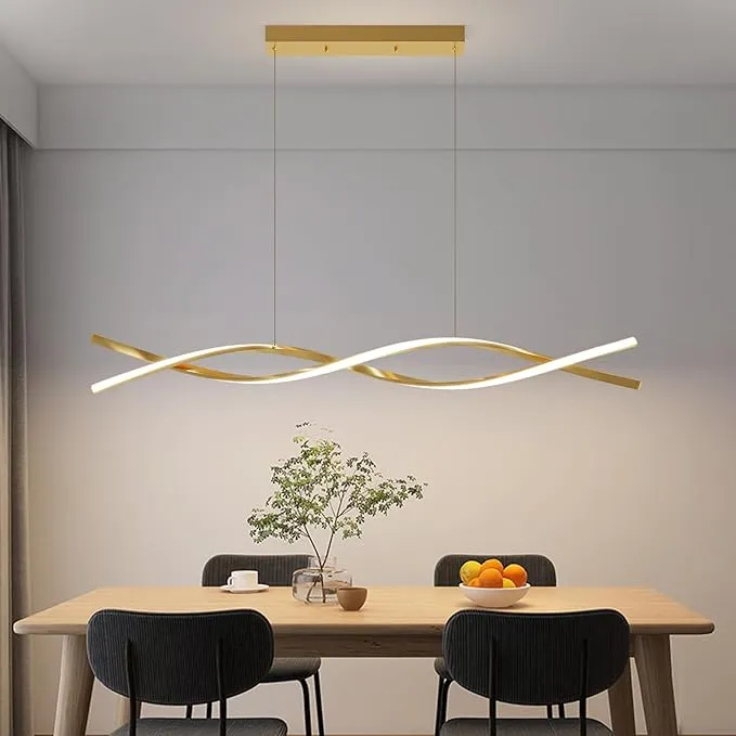 Modern Design Dimmable Desk Linear Pendant Light, with Remote Control Dimmable 3 Color Mode & Brightness Ceiling Lamp, Anti-Flicker Dining Light Fixture for Kitchen（47IN）