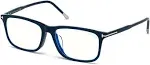 Tom Ford FT5646 D B Eyeglasses 090 Shiny Navy Blue W. Shiny Palladium Temple Tips/ Blue Block Lenses