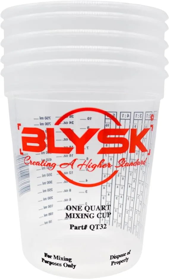 Graduated Plastic Mixing Cups, use for Paint, Resin, epoxy, Art, Kitchen, Measurements in OZ., ML and ratios (5, Quart)