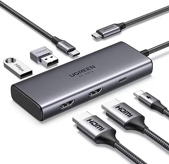 UGREEN Revodok USB C Docking Station Dual Monitor, 6-in-1 USB C Hub Dual HDMI 4K@60Hz, Single 8K@30Hz, 100W PD, 5Gbps USB-C and USB-A Data Ports, USB C Dock for HP Laptops, ThinkPad and More