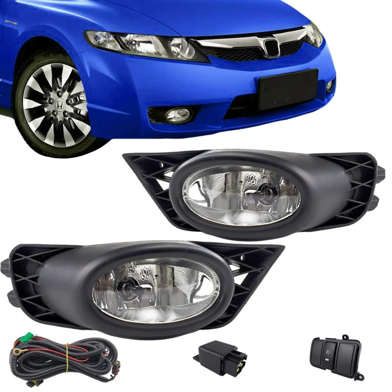 Bona Fog Lights Compatible with Honda Civic Sedan 2009 2010 2011, Real Glass ...