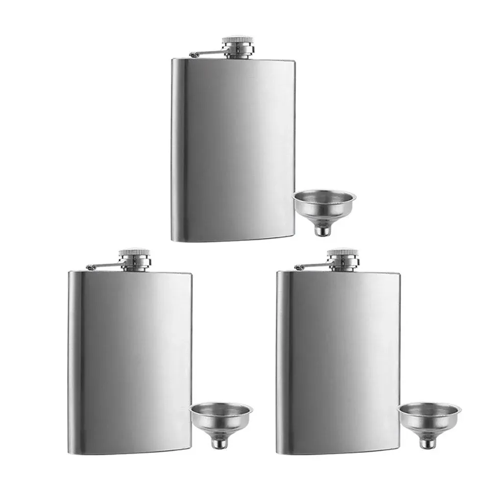 3 Pcs 8 oz Hip Stainless Steel Flask & Funnel Set by QLL Easy Pour Funnel Is ...