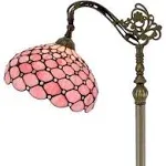 Werfactory Tiffany Floor Lamp Pink Stained Glass Pearl Bead Arched Lamp 12X18X64 Inches Gooseneck Adjustable Corner Standing Reading Light Decor Bedro