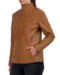 Cole Haan Women's Wing Collar Lamb Skin Leather Jacket