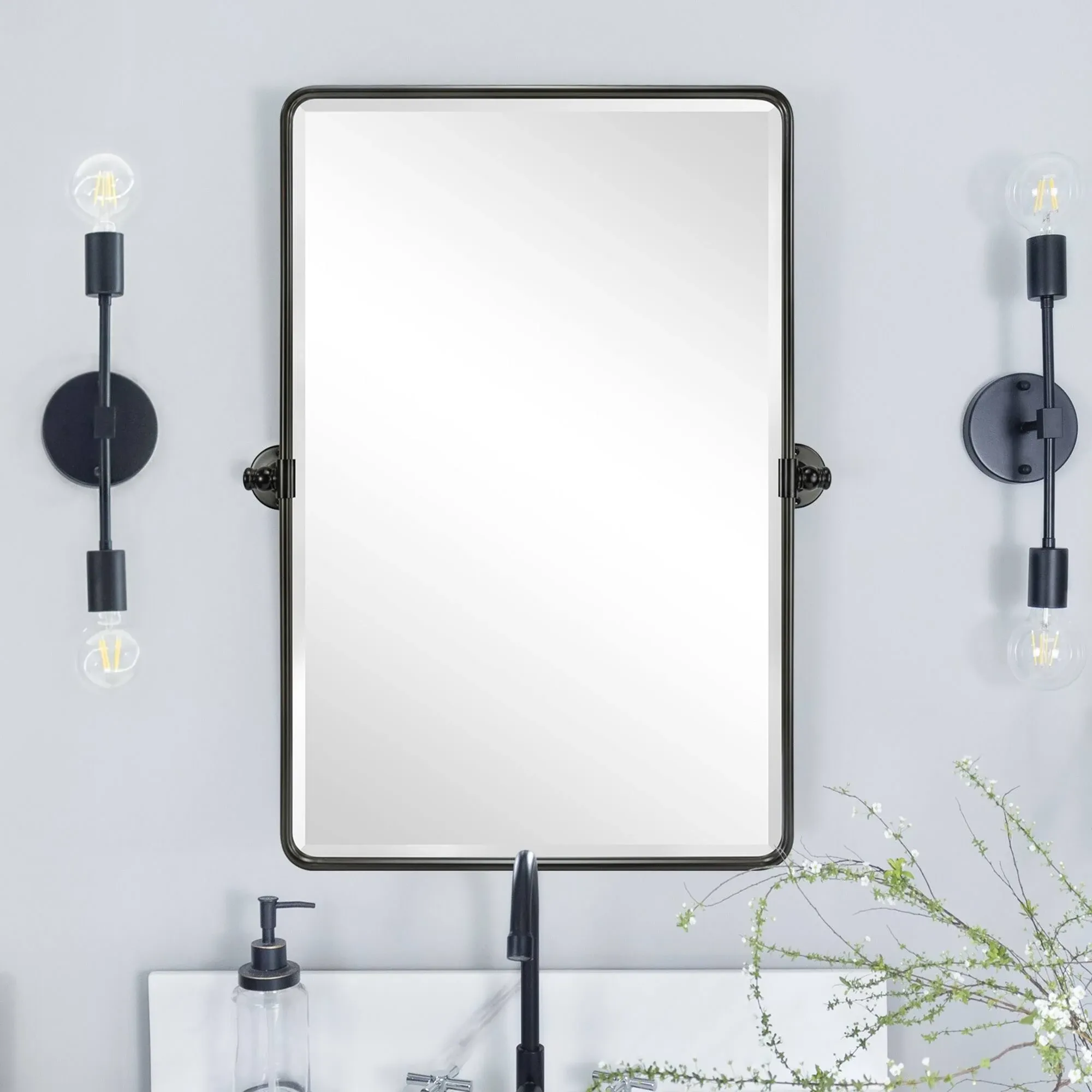 TEHOME Woodvale Rectangle Vertical Metal Wall Mirrors - 30" x 20" - Rubbed Bronze