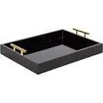 Kate and Laurel Lipton Decorative Modern Rectangular Tray, 16.5 x 12.25, Black and Gold, Chic Serving Tray for Storage, Organization, and Display