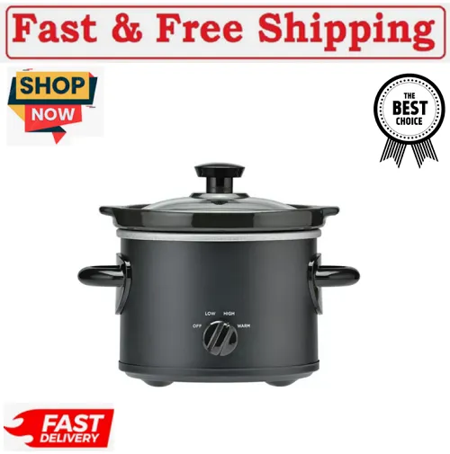 Mainstays 2 QT Slow Cooker, Matte Black Finish, Removeable Stoneware Pot