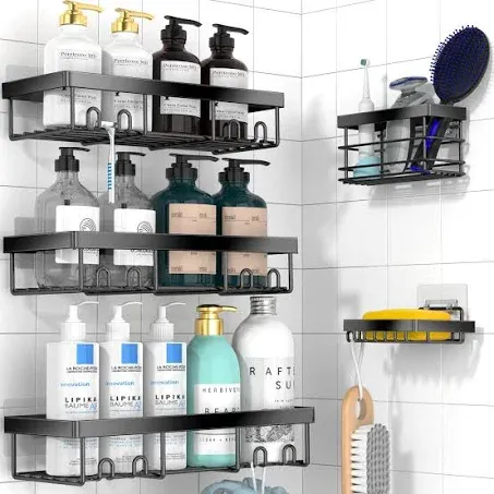 Adhesive Shower Caddy Organizer Shelves Rack - 5 Pack Corner Bathroom Storage Organization, Home & Kitchen Decor Inside RV Accessories, Hanging First Apartment Household Camper Essentials