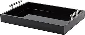 Kate and Laurel Lipton Decorative Modern Rectangular Tray, 16.5 x 12.25, Black and Gold, Chic Serving Tray for Storage, Organization, and Display