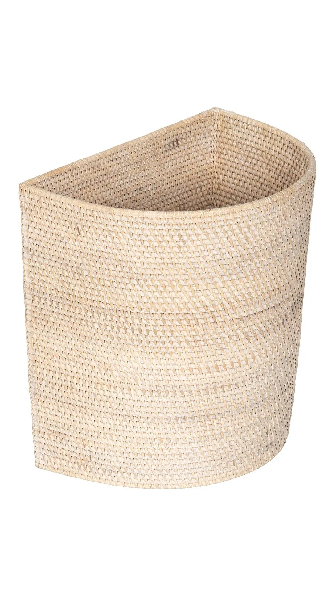 Loma Handwoven Half-Moon Rattan Waste Basket, Honey Brown, White-Wash