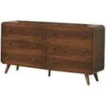 Benzara Wooden Dresser with 6 Drawers, Dark Walnut Brown