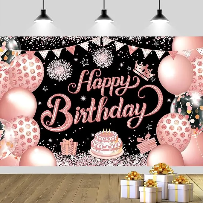 YinQin 180x120 cm Rose Gold Happy Birthday Backdrops Cloth 71x47 in. Birthday...