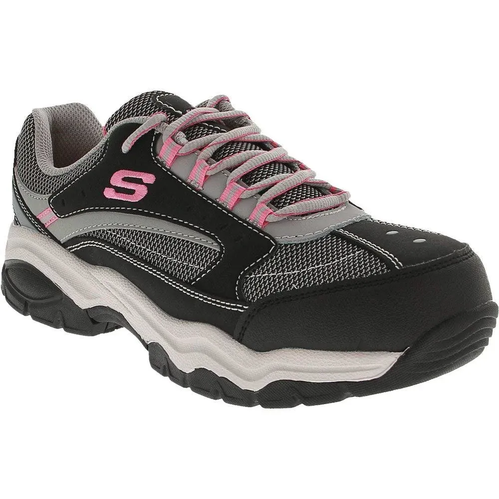 Skechers Work Biscoe Steel Toe Shoes Women&#039;s Size 8 Memory Foam Pink Black Gray