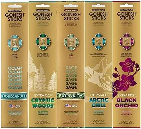 Gonesh - Classic Incense Sticks Variety Pack - Non-Toxic 10” Slow Burn Aromatic Sticks - No. 2, No. 4, No. 6., No. 7 No. 8-5 Packs of 20 Sticks